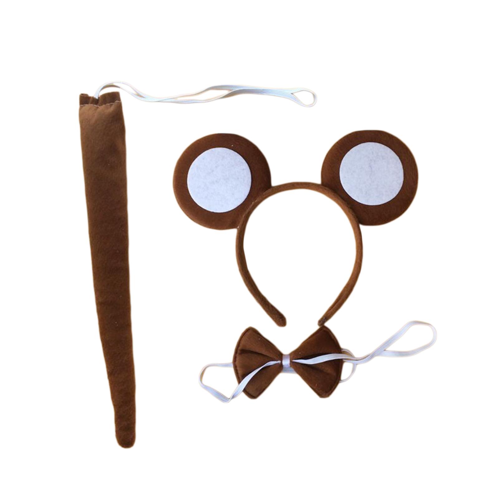 Monkey Ears, Bow Tie and Tail Set Animal Costume Accessories for Performance