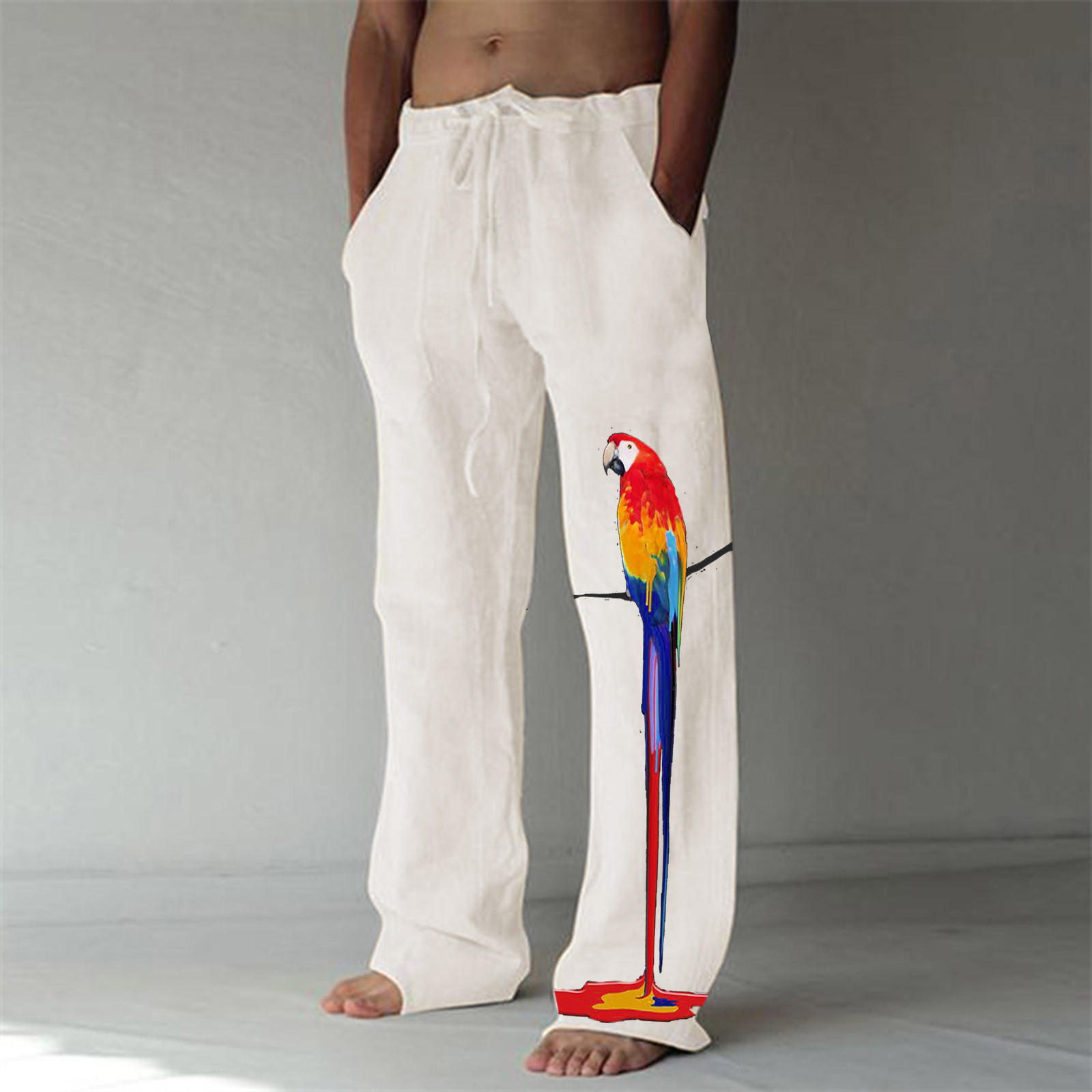 Summer Men Linen Pants Parrot Novel 