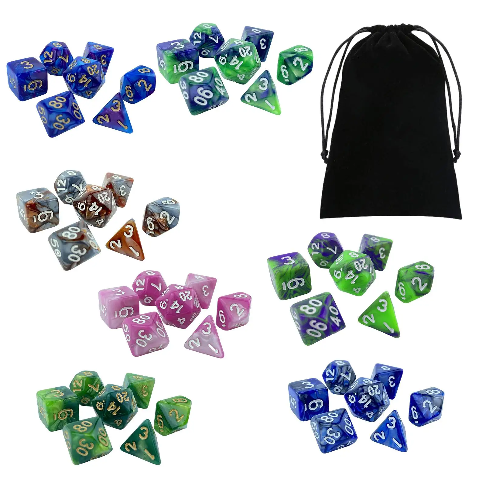 49Pcs Engraved Polyhedral Dices Set with Storage Bag Entertainment Toy Game Dices for Roll Playing Games Table Games Parties KTV