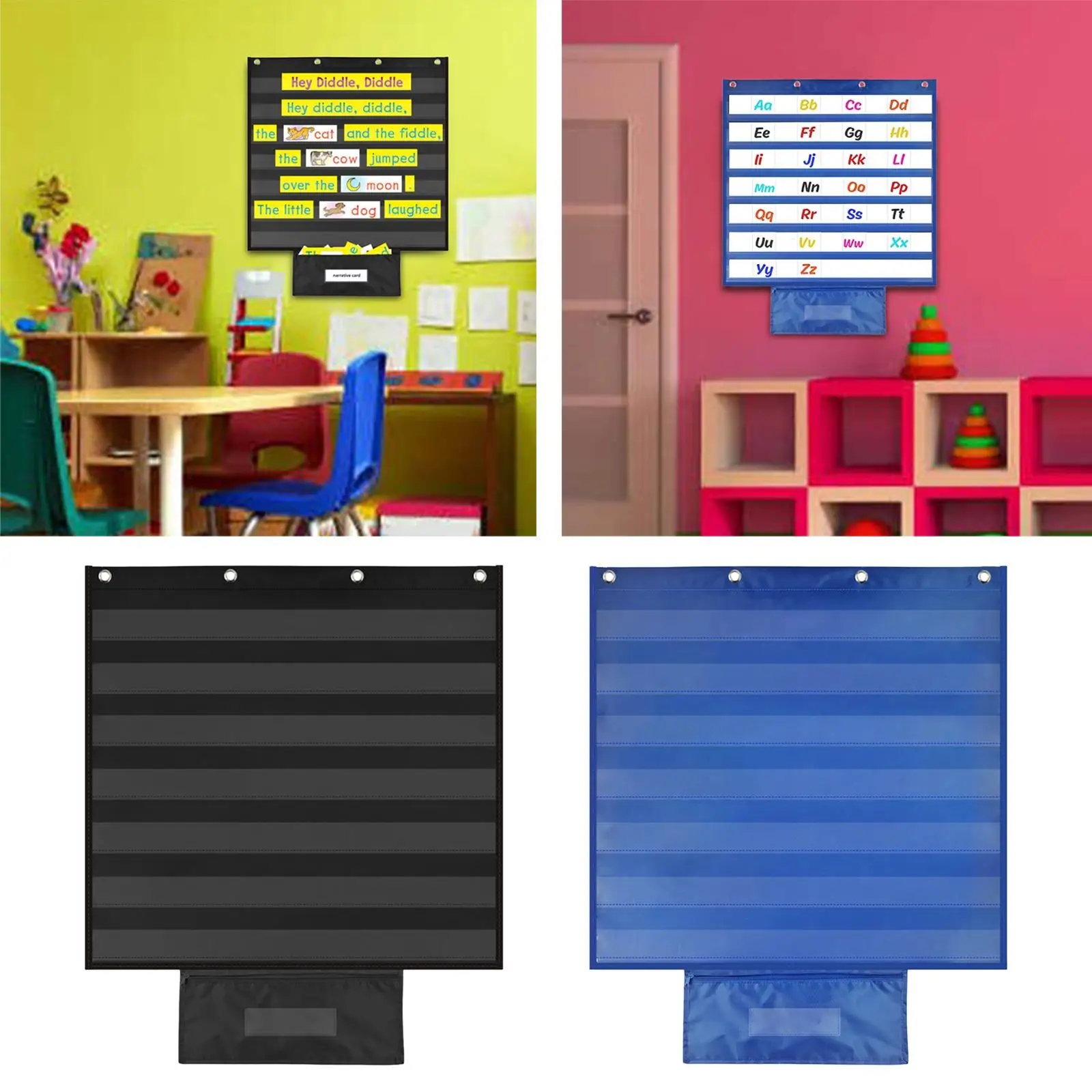 Durable Chart Pocket Classroom Storage Hanging for Grammar Cards Children