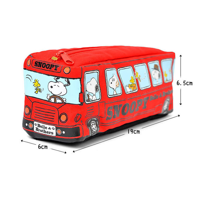 Snoopy Pencil Case Cartoon Bus Canvas Stationery Box Storage