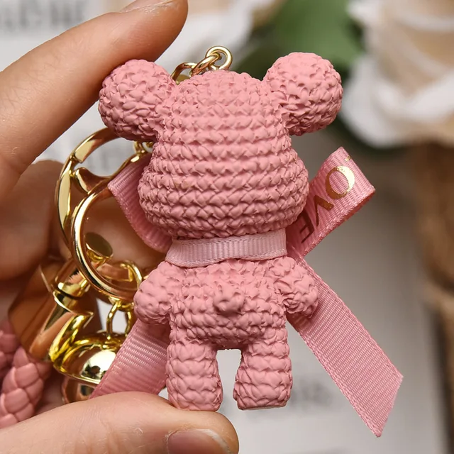 Fashion Cute Bear Doll Resin Key Chain Delicate Braided Rope Keychain  Couple Bag Car Pendant Car Key Ring Christmas Gift
