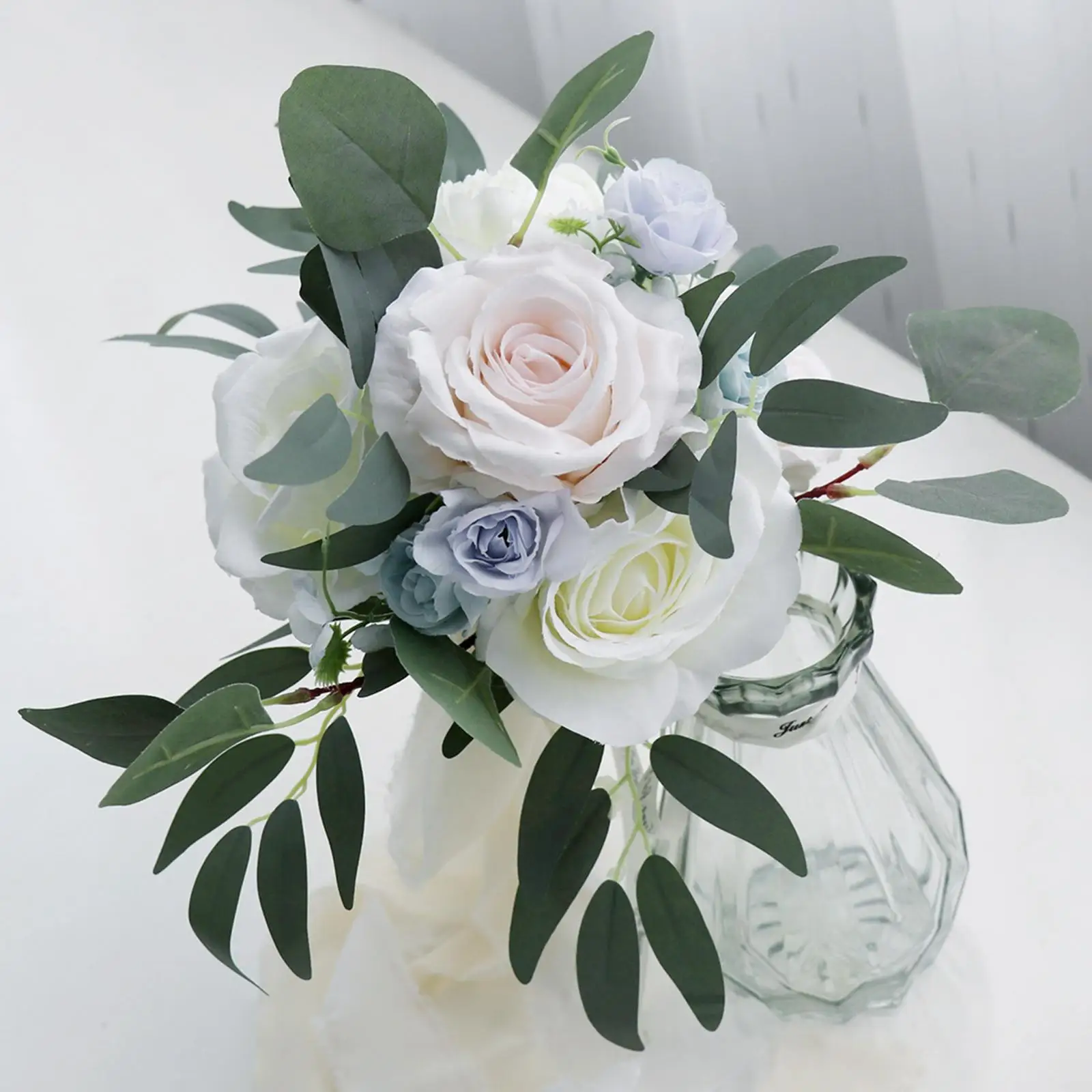 White Silk Rose Cascading Bouquets Handmade for Engagement Anniversary