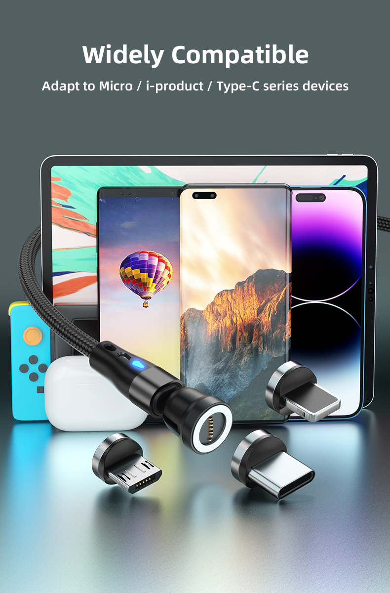 AUFU 5A Magnetic Fast Charging Cable 540 Rotate Magnetic Micro USB Type C Cable For iPhone 14 Samsung Xiaomi Mobile Phone Cable