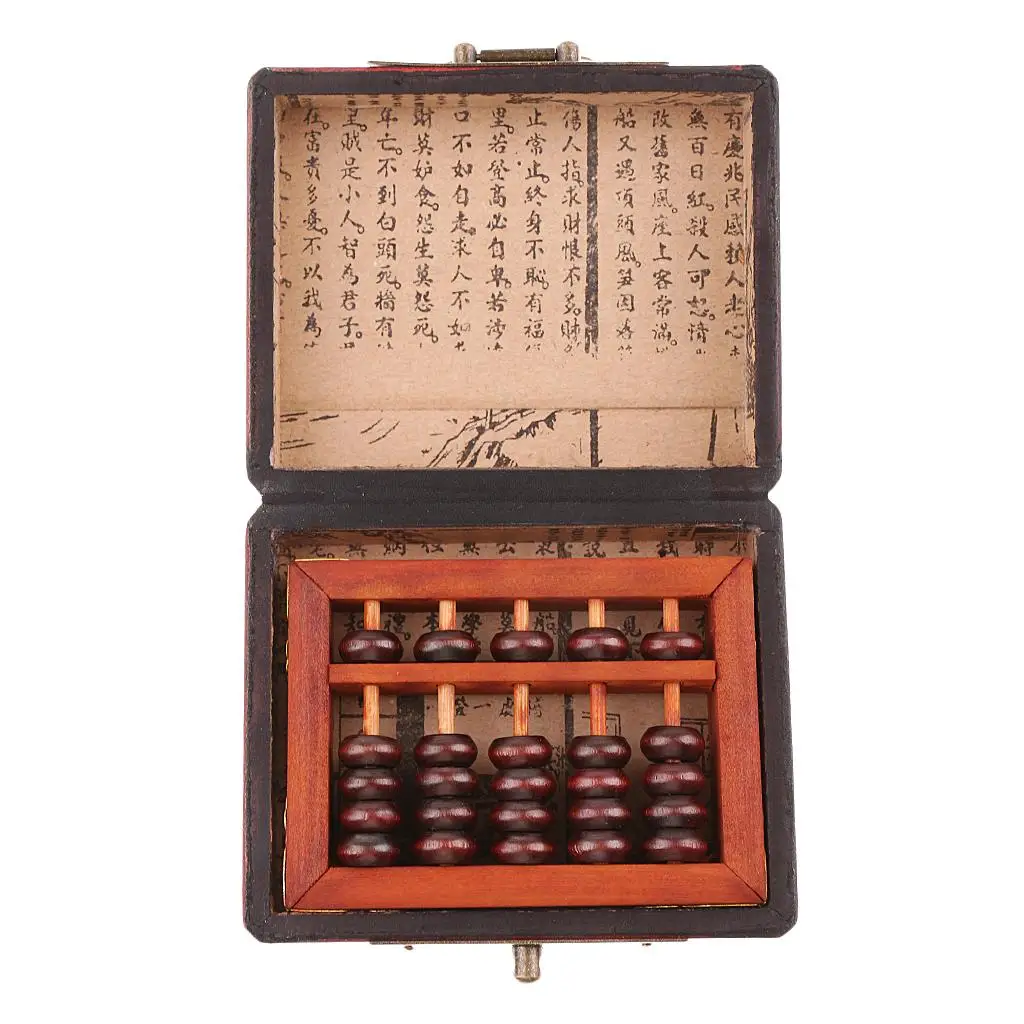 5 Columns Wooden Beads Abacus w/Storage Box Arithmetic Math Counting Kid Toy