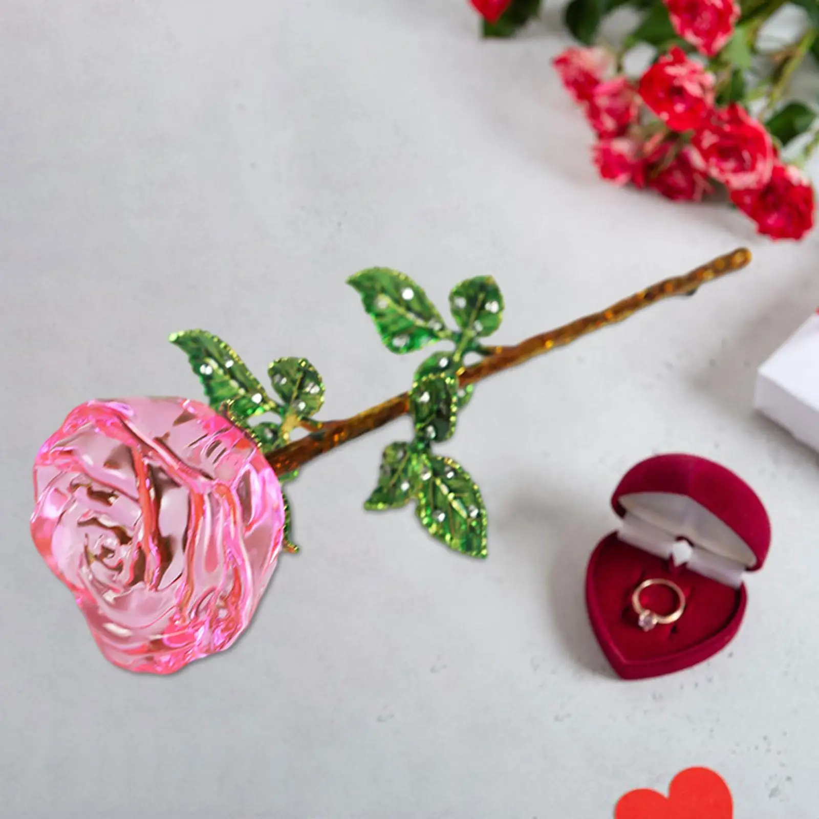Valentine`s Day Crystal Rose Flower Mother`s Day Tabletop Adornment Desktop Decoration Decor for Him Women Boyfriend Lovers Her