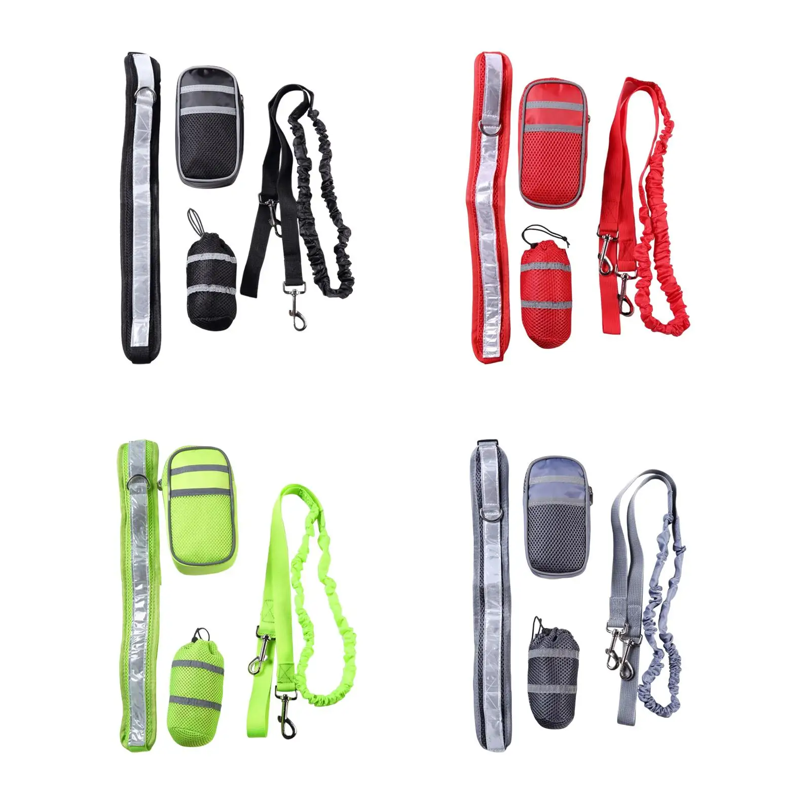 Dog Leash Elastic Belt with Waist Bag Retractable Adjustable Reflective Running Dog Lead for Training Hiking Jogging