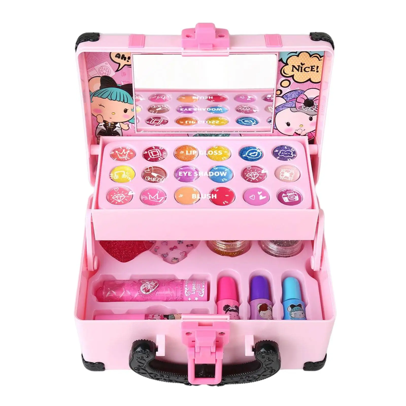 Pretend Play Makeup Toy Set Portable Pretend Cosmetic Makeup Accessories Children Makeup Playing Box for Girls Children Toddlers