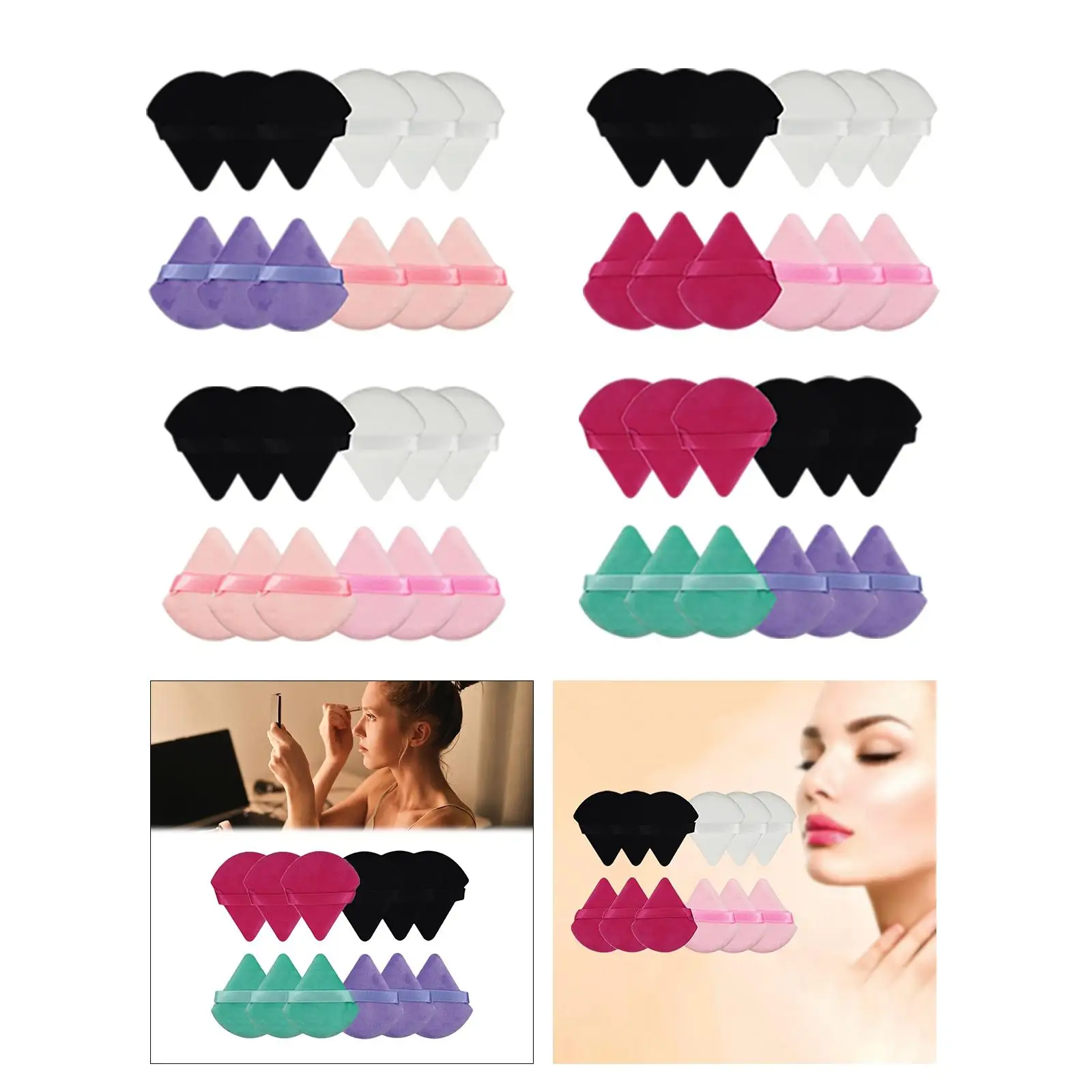 12x Triangle Powder Beauty Makeup Tool Pure Color Washable with Strap Makeup Puff for Loose Powder Body Powder Eye Shadow