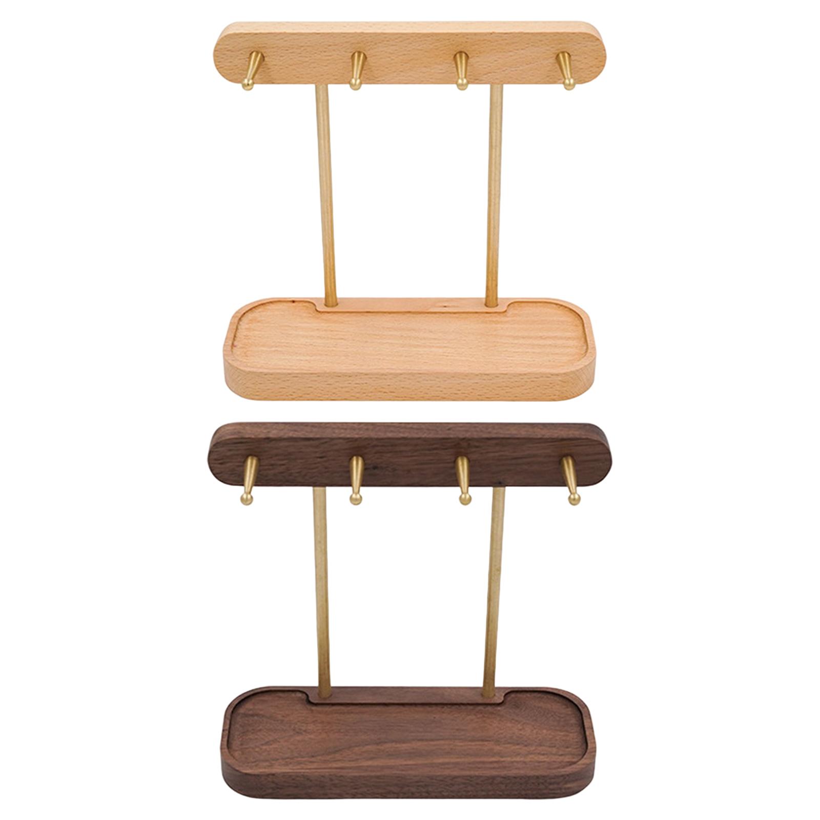 Wooden Desktop Key Holder Hook Organizer with 4 Hooks and Tray Storage Rack Creative Decorative for Home Entrance Decoration