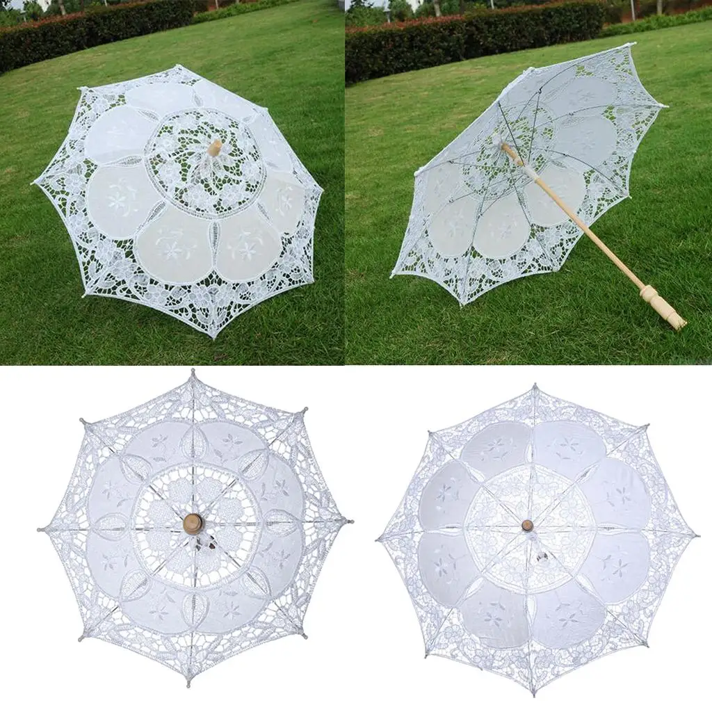  Wedding Umbrella with Embroidered Lace Parasol Umbrella Decoration