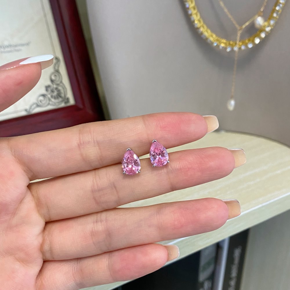 PuBang Fine Jewelry Ohrstecker aus 100 % 925er Sterlingsilber mit rosa Edelsteinen, im Labor hergestellten Saphiren, für Damen, Geschenke, Großhandel – Detail 2