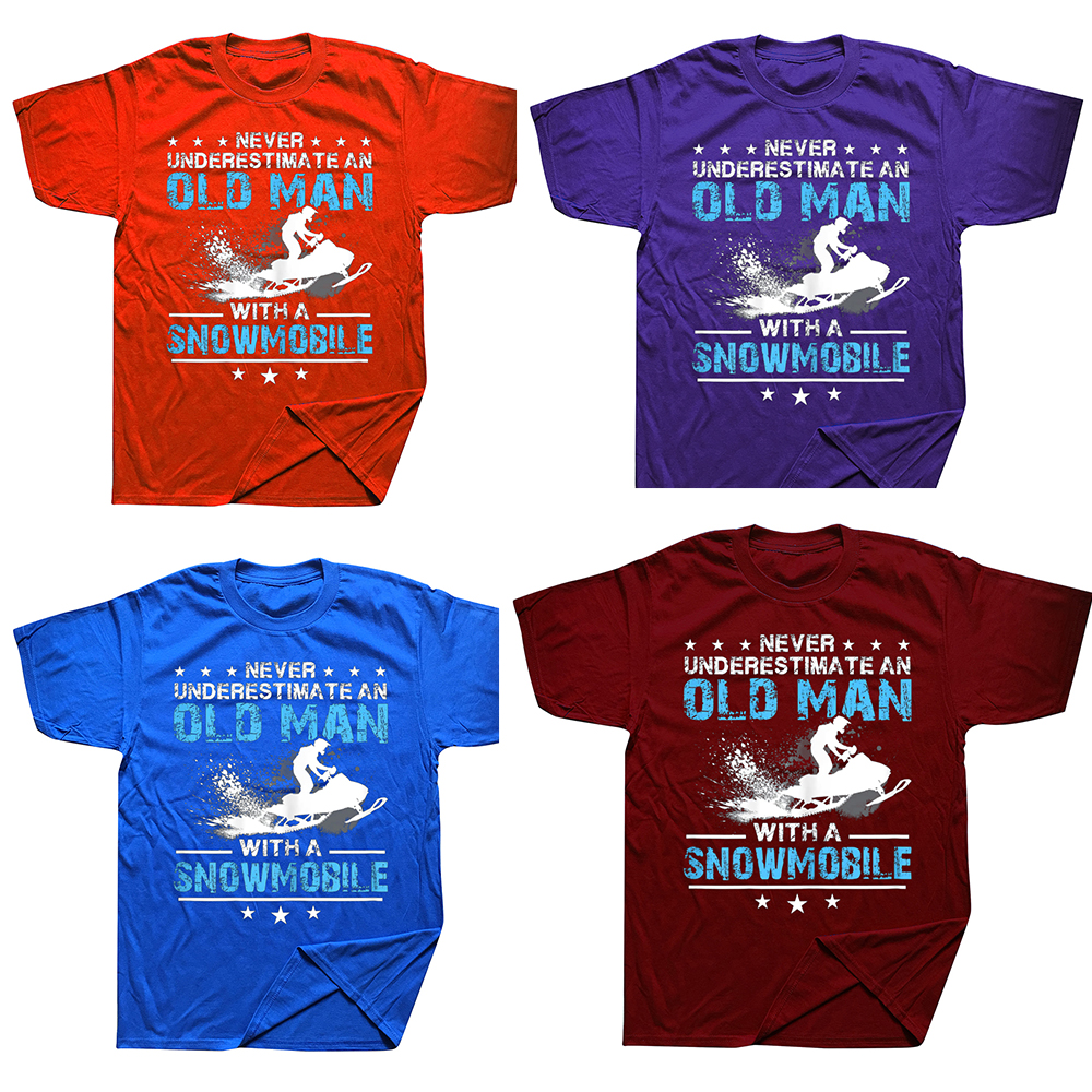 Unterschätze niemals einen alten Mann mit einem Schneemobil-Ski-T-Shirts, grafisches Baumwoll-Kurzarm-T-Shirt für Geburtstagsgeschenke im Sommerstil – Detail 3