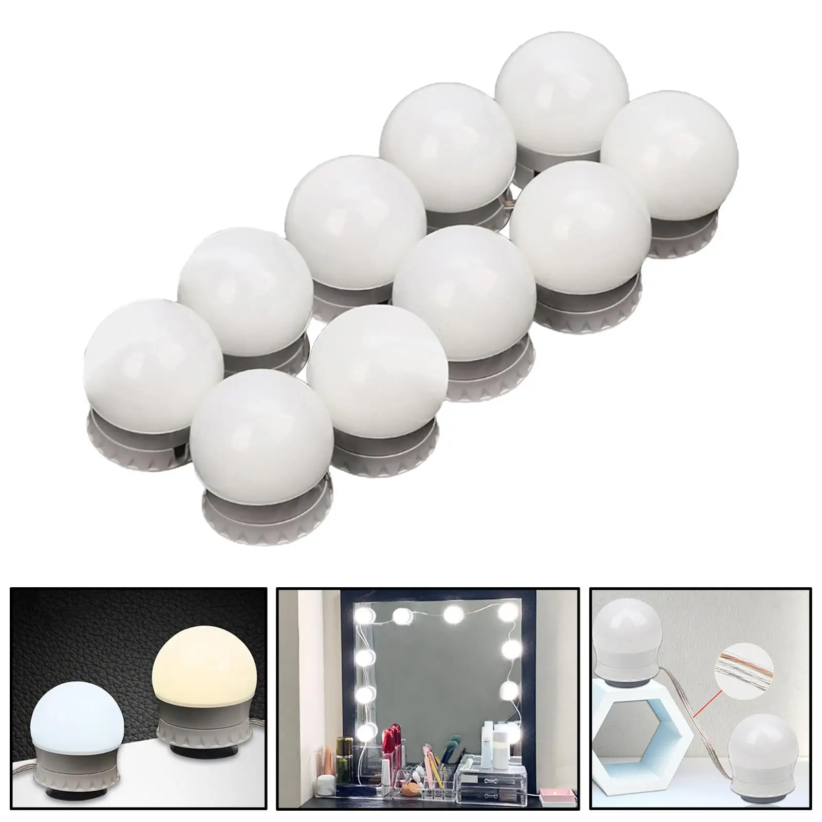 Makeup Light Portable 10 Bulb Suction Cup No Drilling LED Vanity Lights