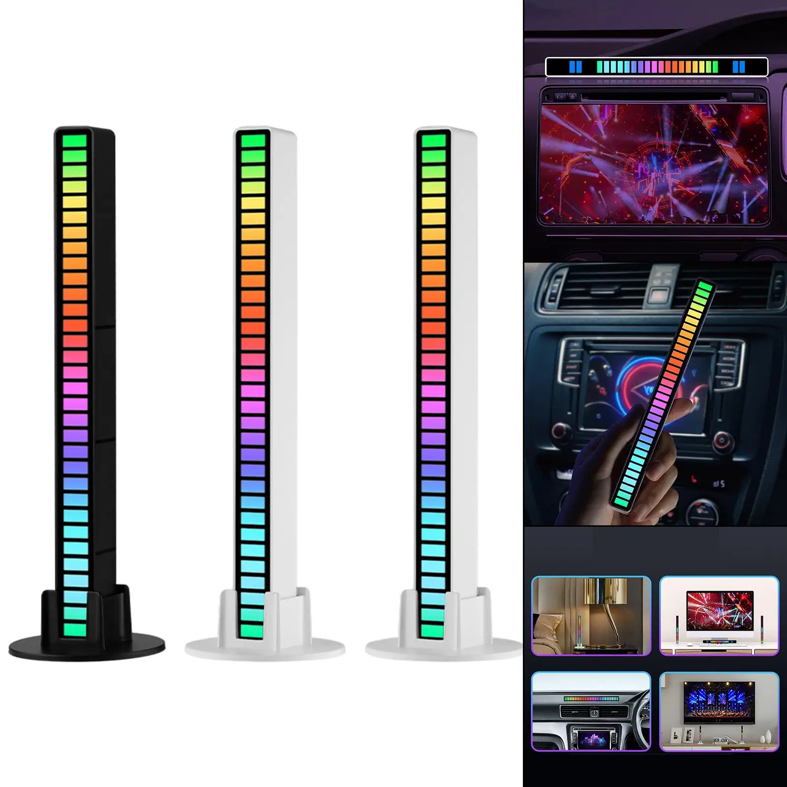 Voice Control RGB Light 32 LED Music Level Indicator Ambient Light RGB Disco Colorful Light with Desktop Base for Car Interior