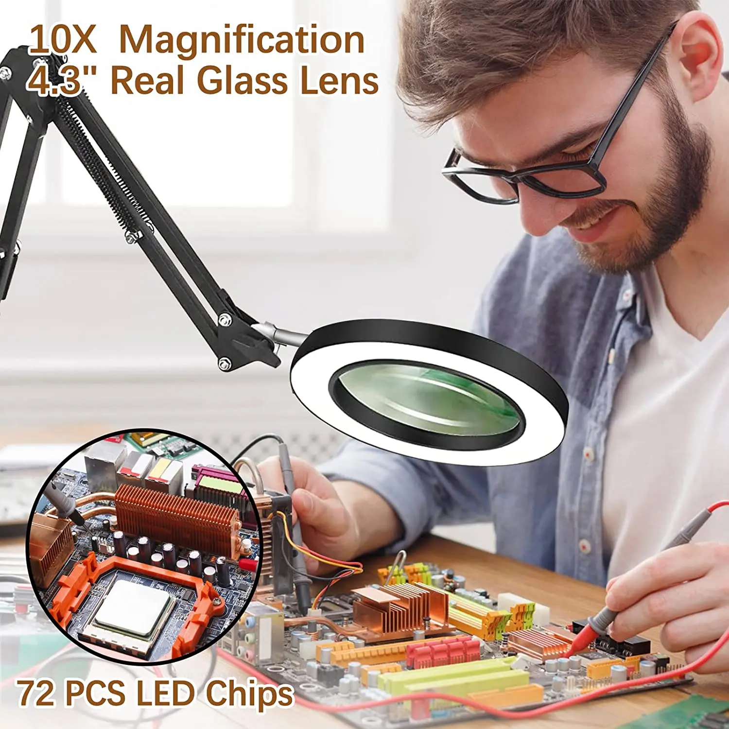 10X Illuminated Magnifier with Light Flexible Rotation Desktop Magnifying  Glass for Welding Iron Repair Lamp Clip EU UK UL Plug - AliExpress