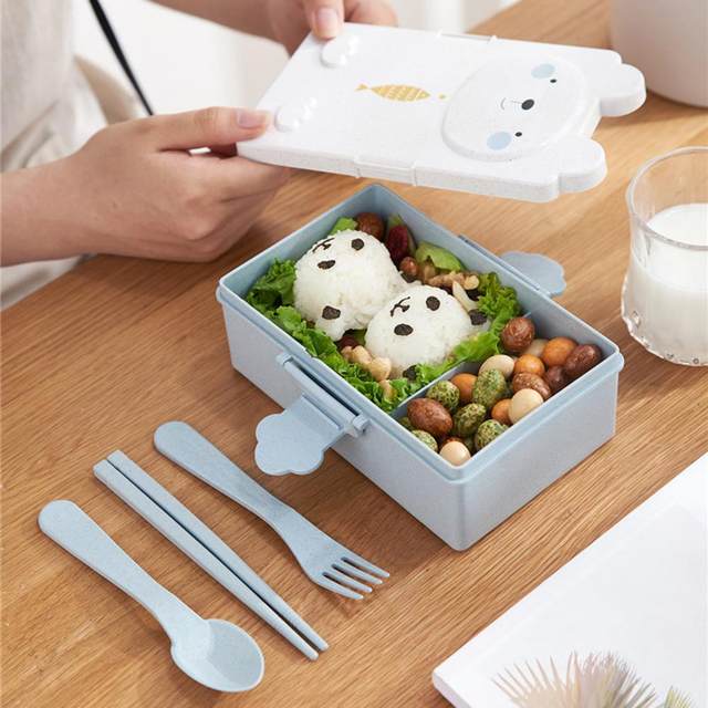 1 Set Bento Box Cartoon Shape Compartment Snap-design Good Sealing Kawaii  Kindergarten Children Lunch Box With Tableware - AliExpress