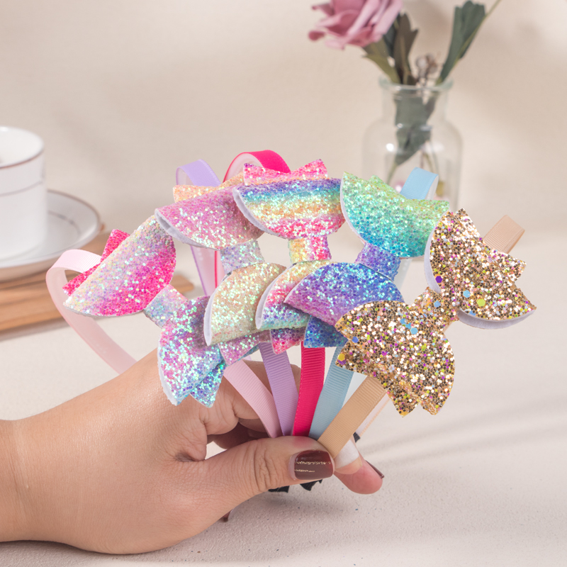5 stücke 3 zoll Glitter Haar Bögen Stirnbänder Kunststoff Zähne Haarbänder Mode Kinder Kinder Stirnband Mädchen Kinder Haar Zubehör – Detail 4