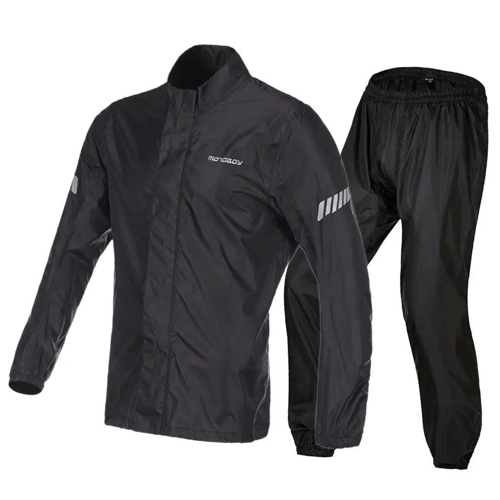 Black Outdoor Rain Suit Jacket & Trouser Waterproof Windproof Lightweight