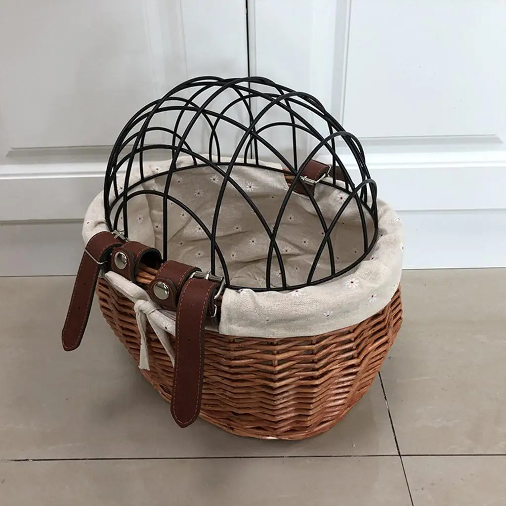 Woven Wicker Bike Basket with Leather Straps with Holder for