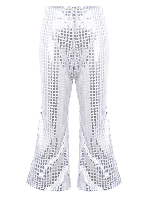 Sequin Bell Bottom Pants Pink 70s Disco High Waist Flare Pants