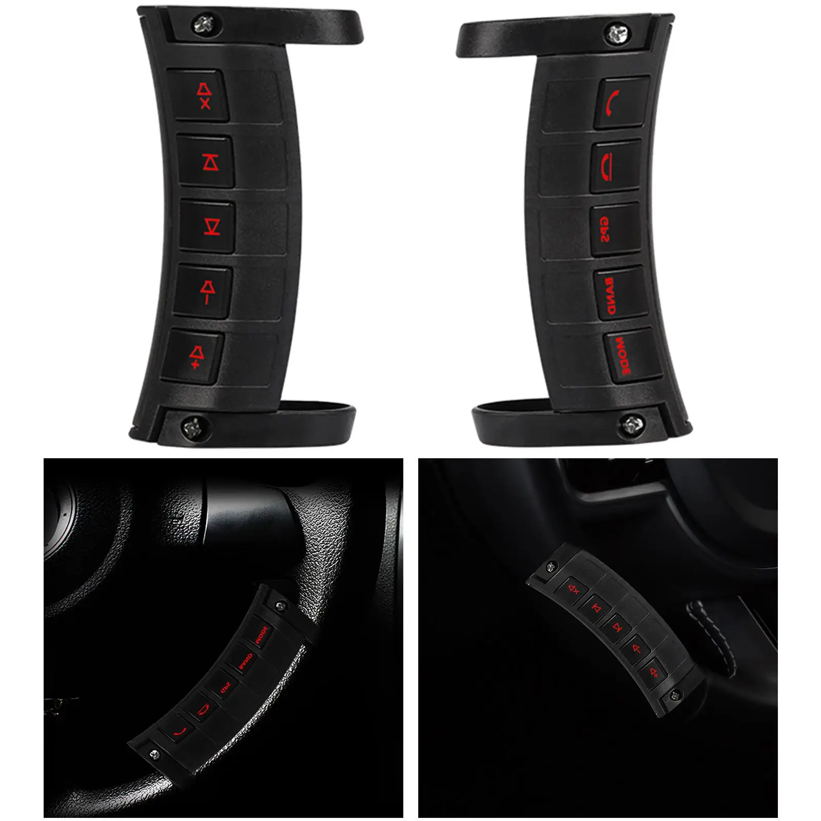 2x Car Steering Wheel Buttons Wireless 10 Keys Luminous for Navigation.