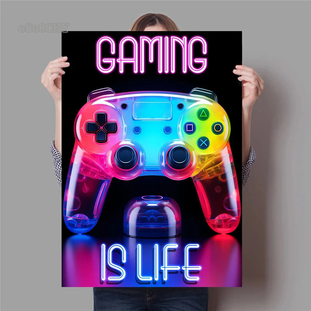 Neon Gaming Poster Prints on Canvas No Sleep Only Gaming,Gaming Zone Canvas Painting Wall Art Mural for Home Gamer Room Decor