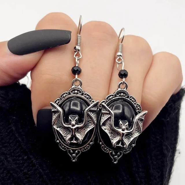 Gothic Bat Chandelier Earrings with store Black Crystal Beads, Unique Hand-Antiqued Large Statement Jewelry, Nocturnal Dark Designs, Halloween!