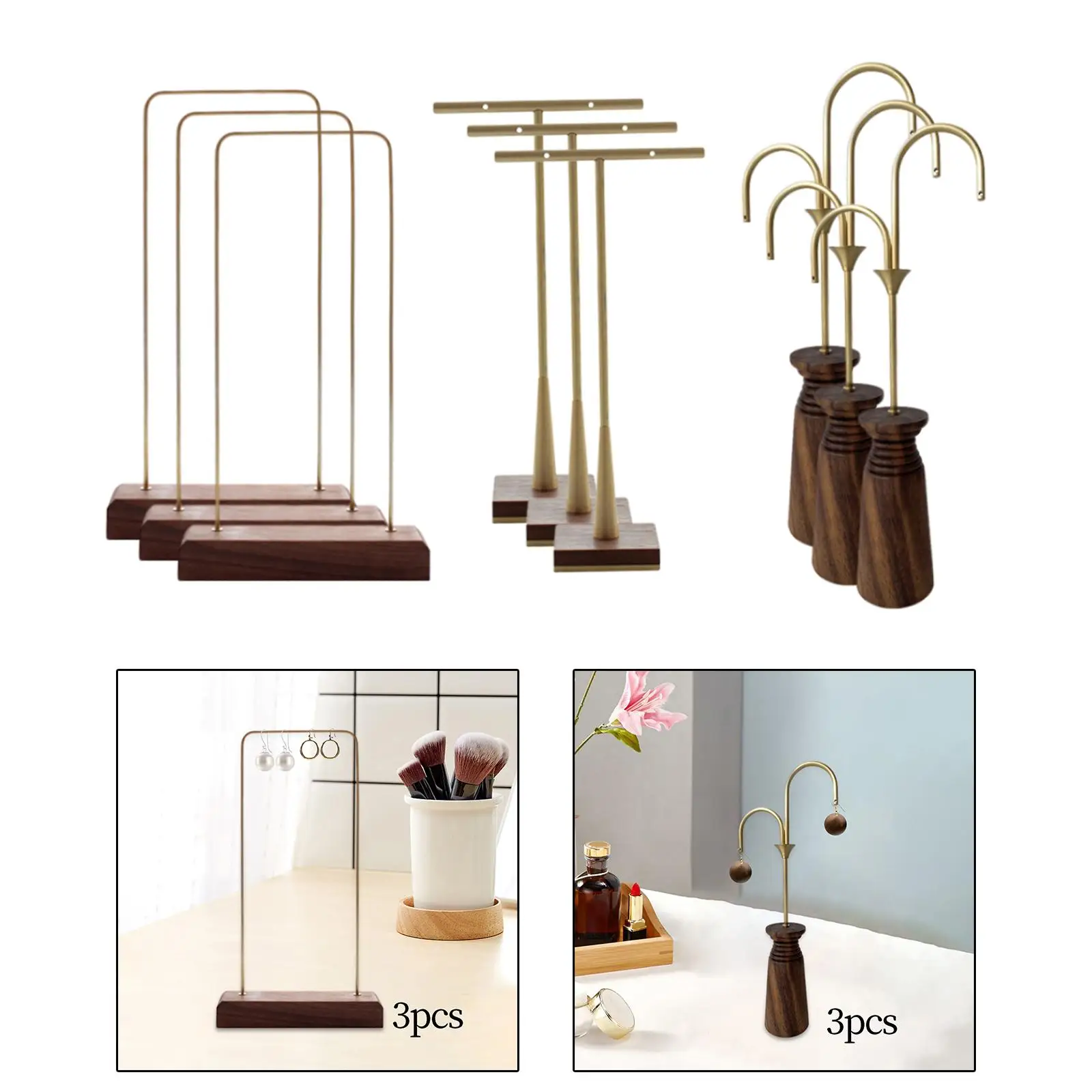 3Pcs Tabletop Earring Organizer Jewelry Tower Wooden Bottom Multifunctional Durable Saving Space for Women Girls Ladies