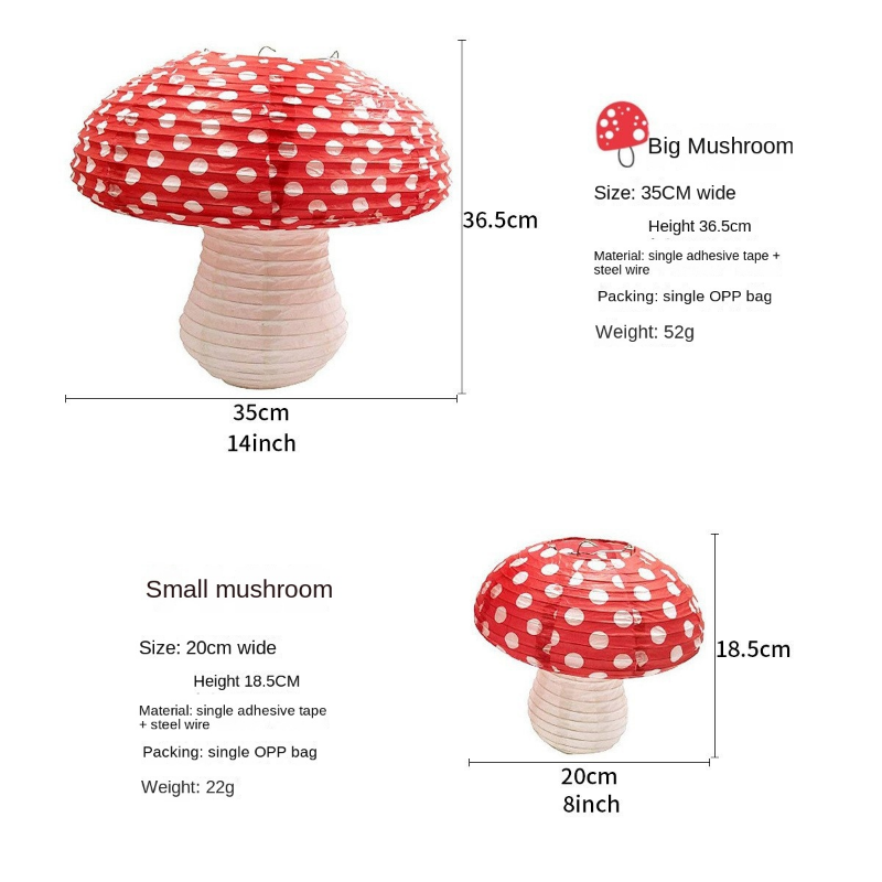 Description Picture 4 of item1pc New Mushroom Paper Lantern Campus Children's Birthday Party Decoration Props Garden Room Decoration Supplies DIY Lantern