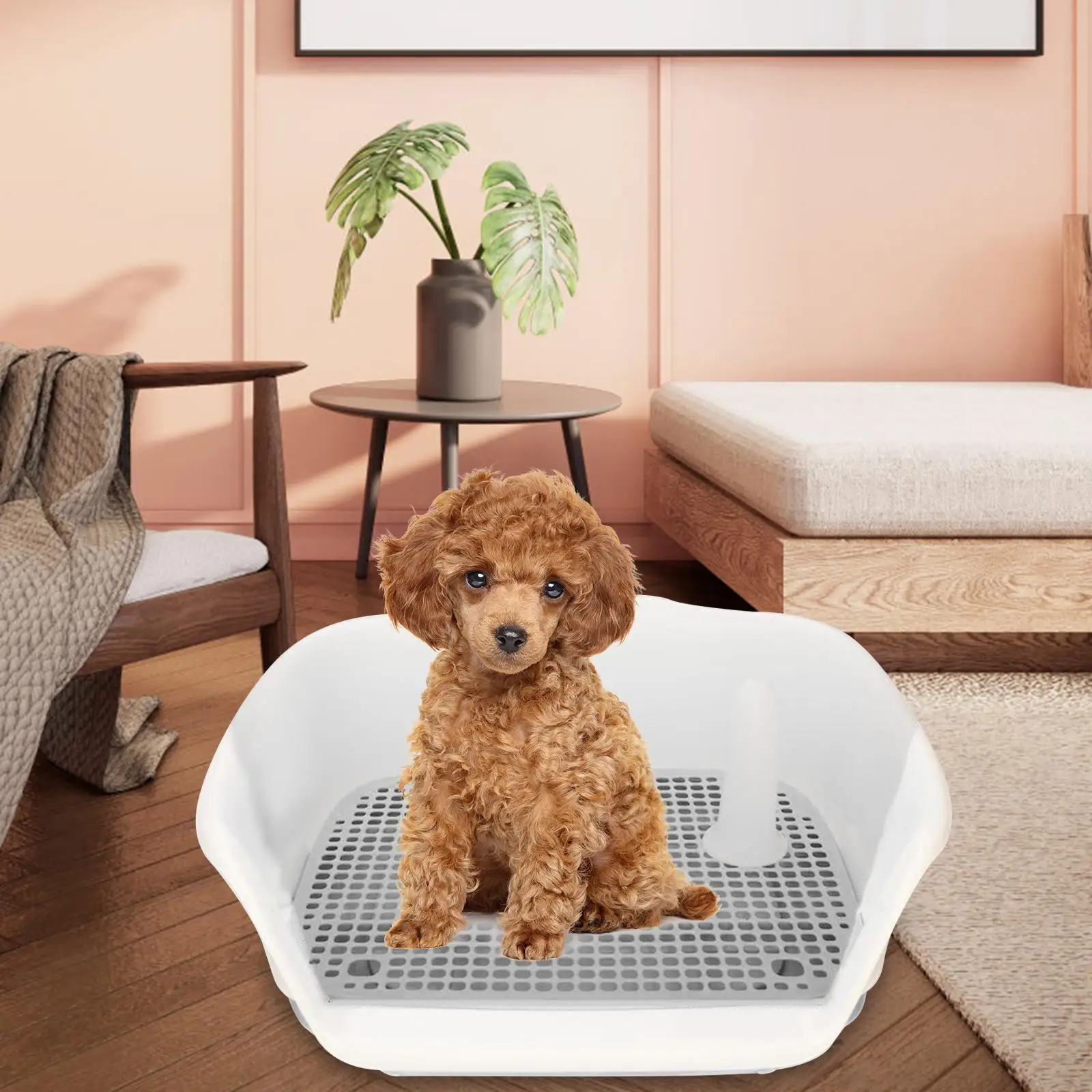 Indoor Dog Potty Tray Small Dog Urinal with Protection Wall Every Side Litter Box with Removable Post Keep Floors Clean Toilet