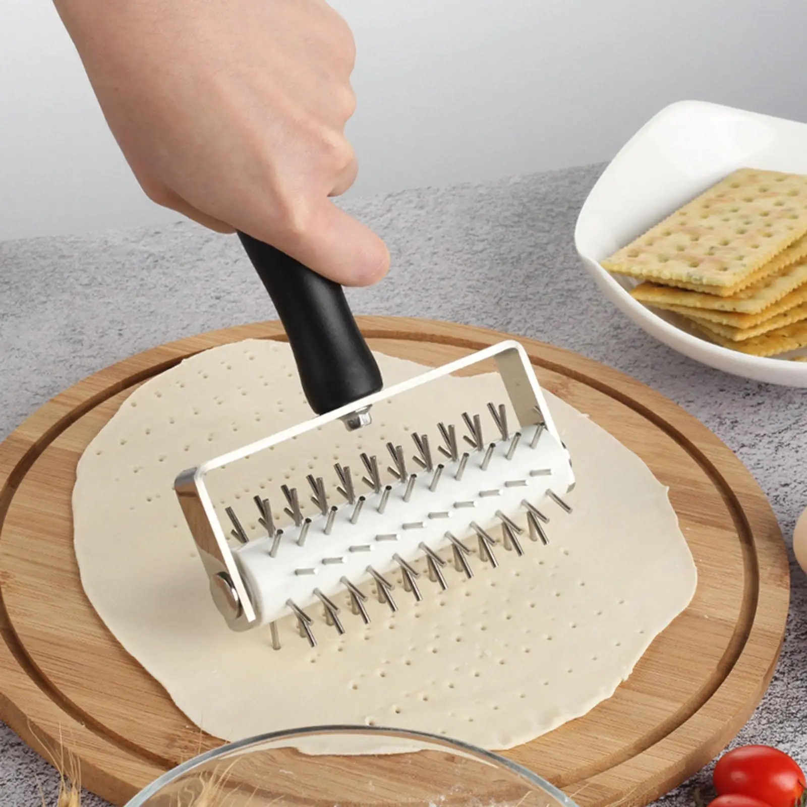 Pizza Roller Pin Stainless Steel Hole Puncher with PP Handle Pie Crust Pastry maker for Kitchen Baking Tool
