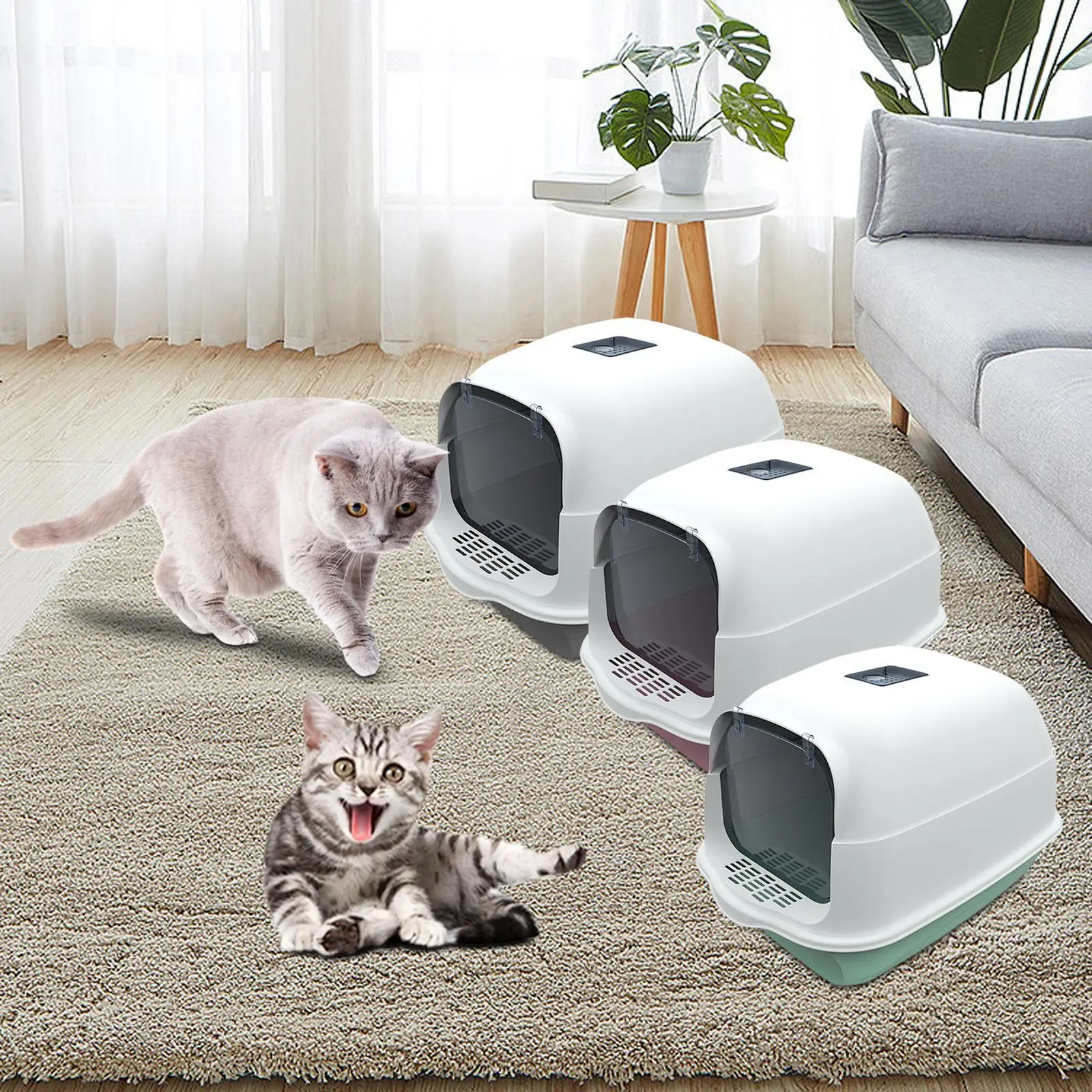 Cat Litter Box with Lid Fully Enclosed Anti Splashing Waterproof Cat Toilet