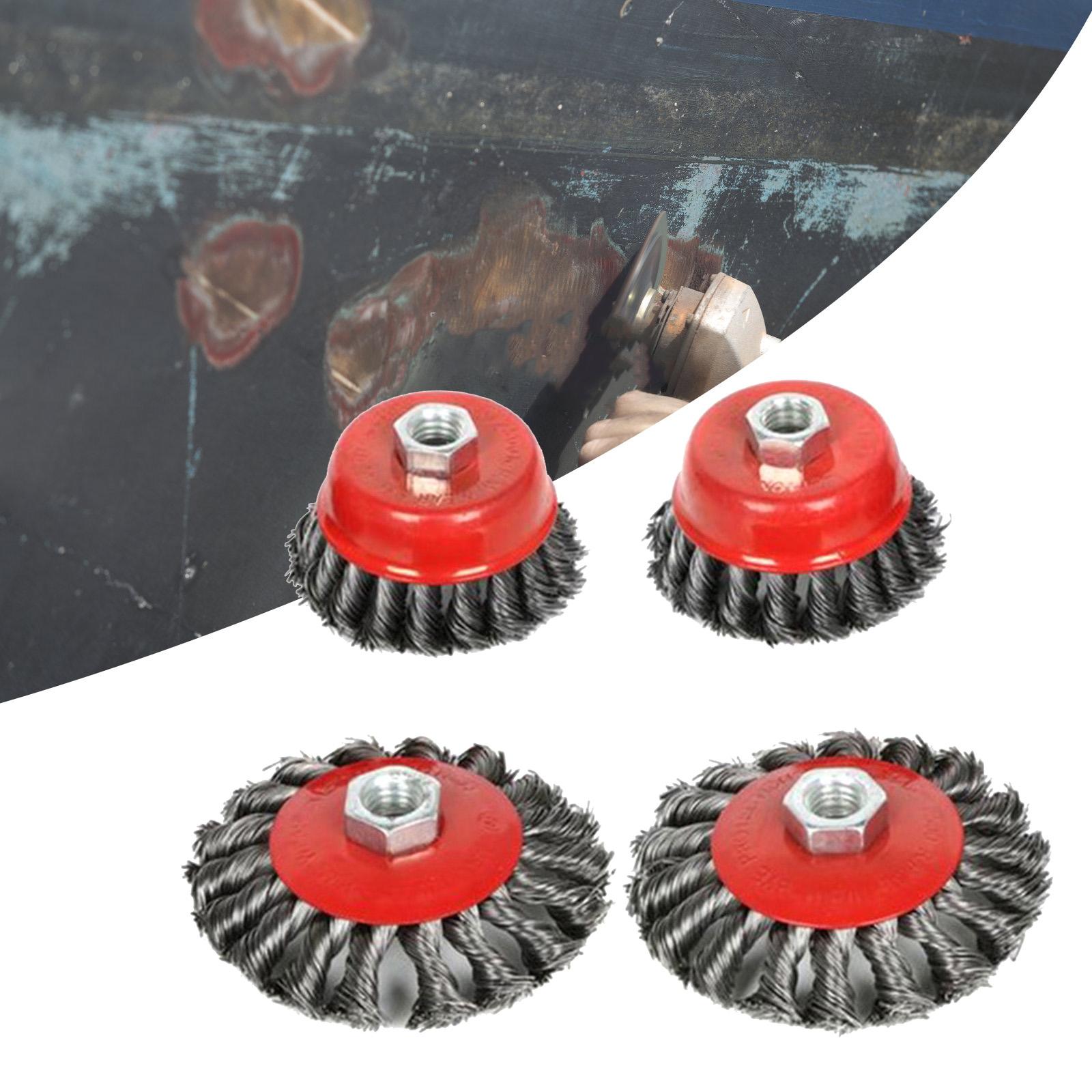 4x Twisted Knotted Cup Brush, Wire Brush Wheel Cup Brush for Descaling, Roughening, Grinding, Deburring