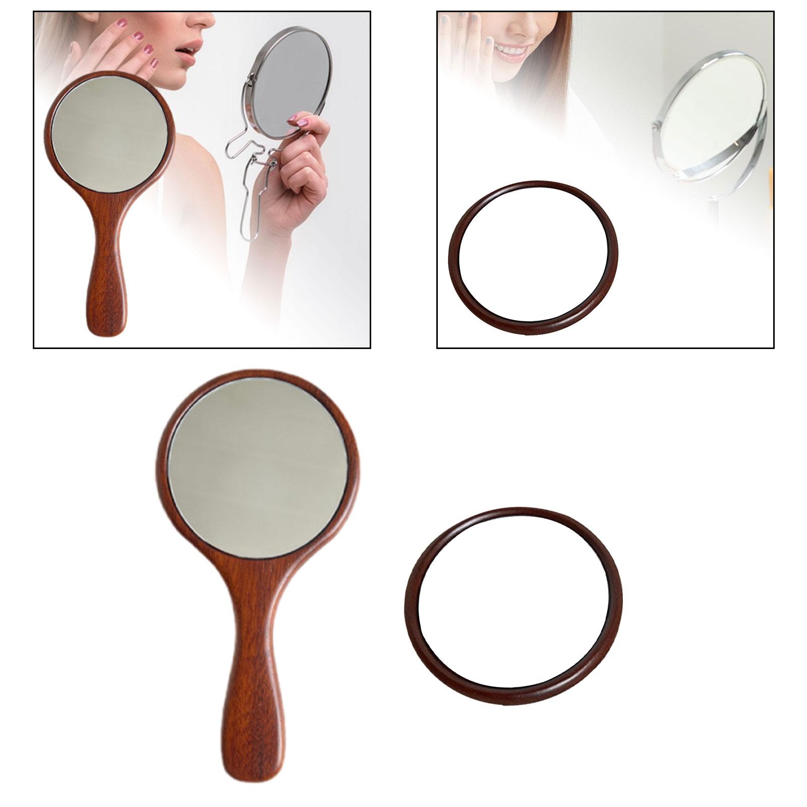 Handheld Mirror Wooden Decorative Salon Hairdresser Plain Mirror Retro Small Makeup Mirror for Travel Bathroom Barbers Girls