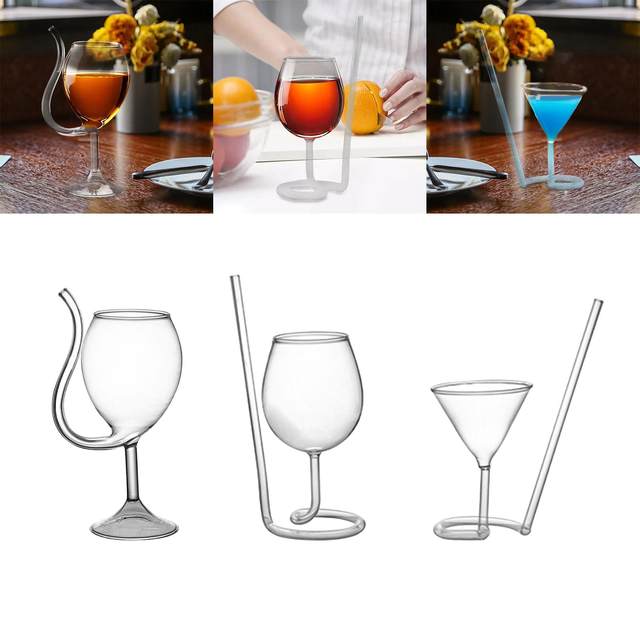 Wine Glass with Built-in Straw