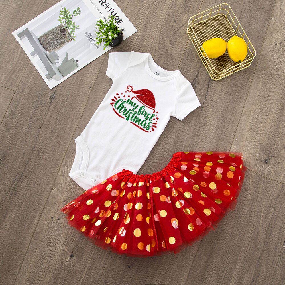 Mein 1. Weihnachts-Baby-Body + Kleid-Set, Weihnachtsfeier, Baby-Mädchen-Kleider, kurzärmeliges Kuchen-Kleid-Set für Kleinkinder – Detail 19