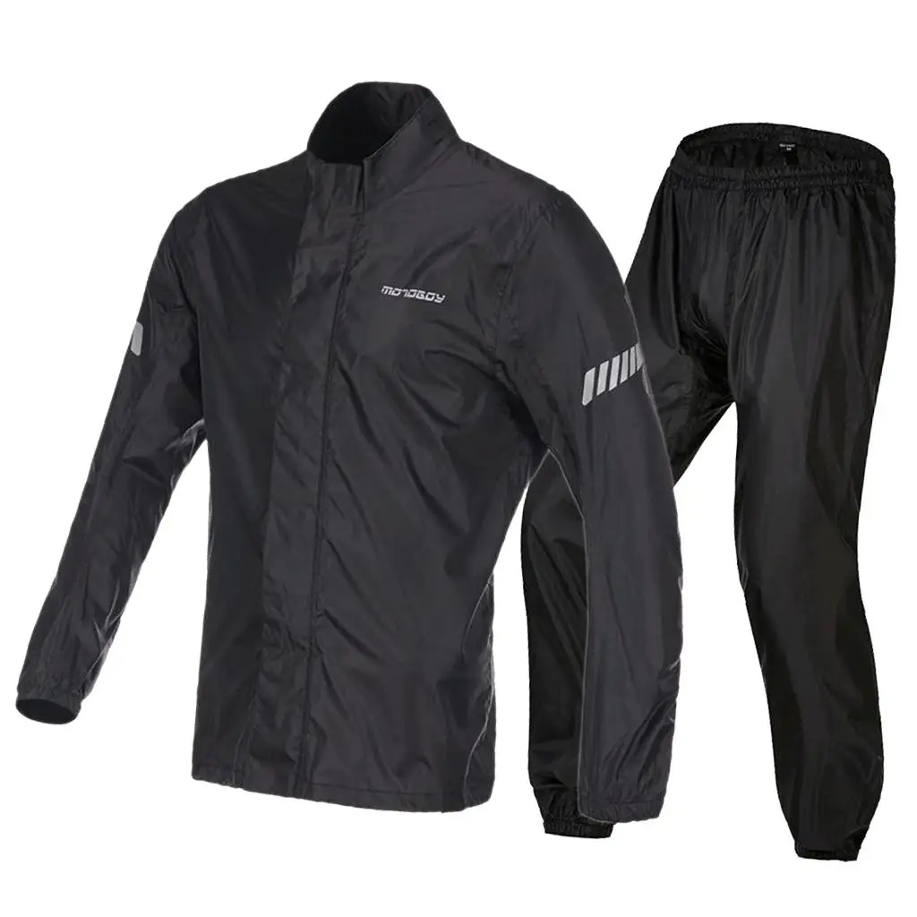 Rain Coat Suits Jacket Trousers Set Waterproof Motorcycle Cycling Unisex Black