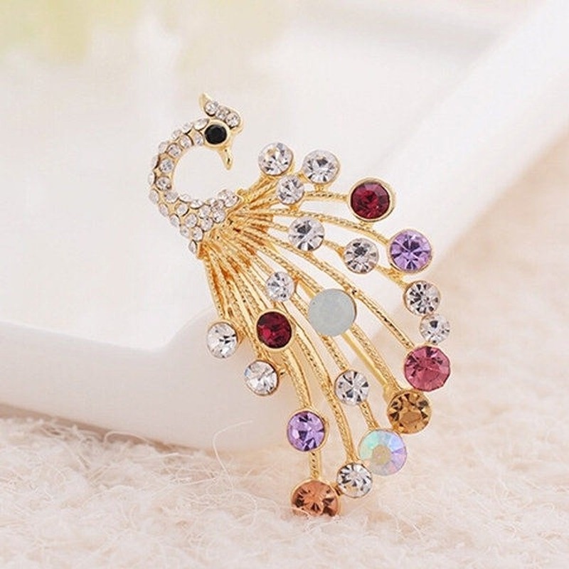 Colorful Shining Peacock Bird Brooch Pin Multicolor Rhinestone Crystal Peafowl Pin Bridal Fashion Jewelry Coat Clothes Decor