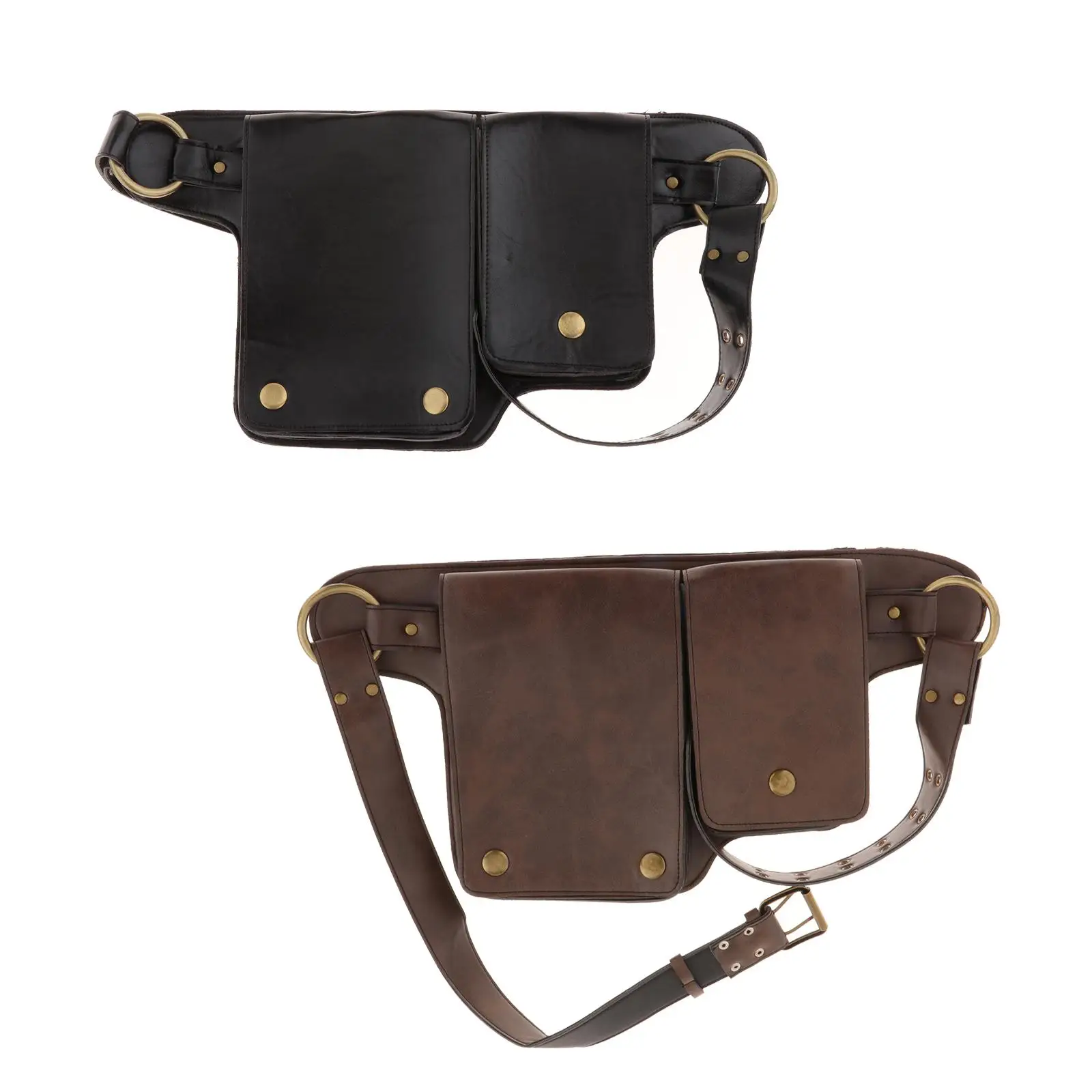 PU Leather Waist Belt Pouch Fannypack Purse Vintage Style Medieval Waist Pocket Fanny Pack for Roleplaying Cosplay