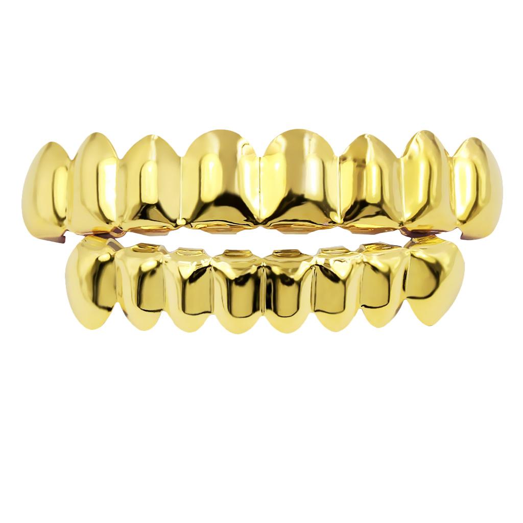 Custom Fit 18k Gold Plated Hip Hop Teeth Grills Caps Top & Bottom Grill Sets
