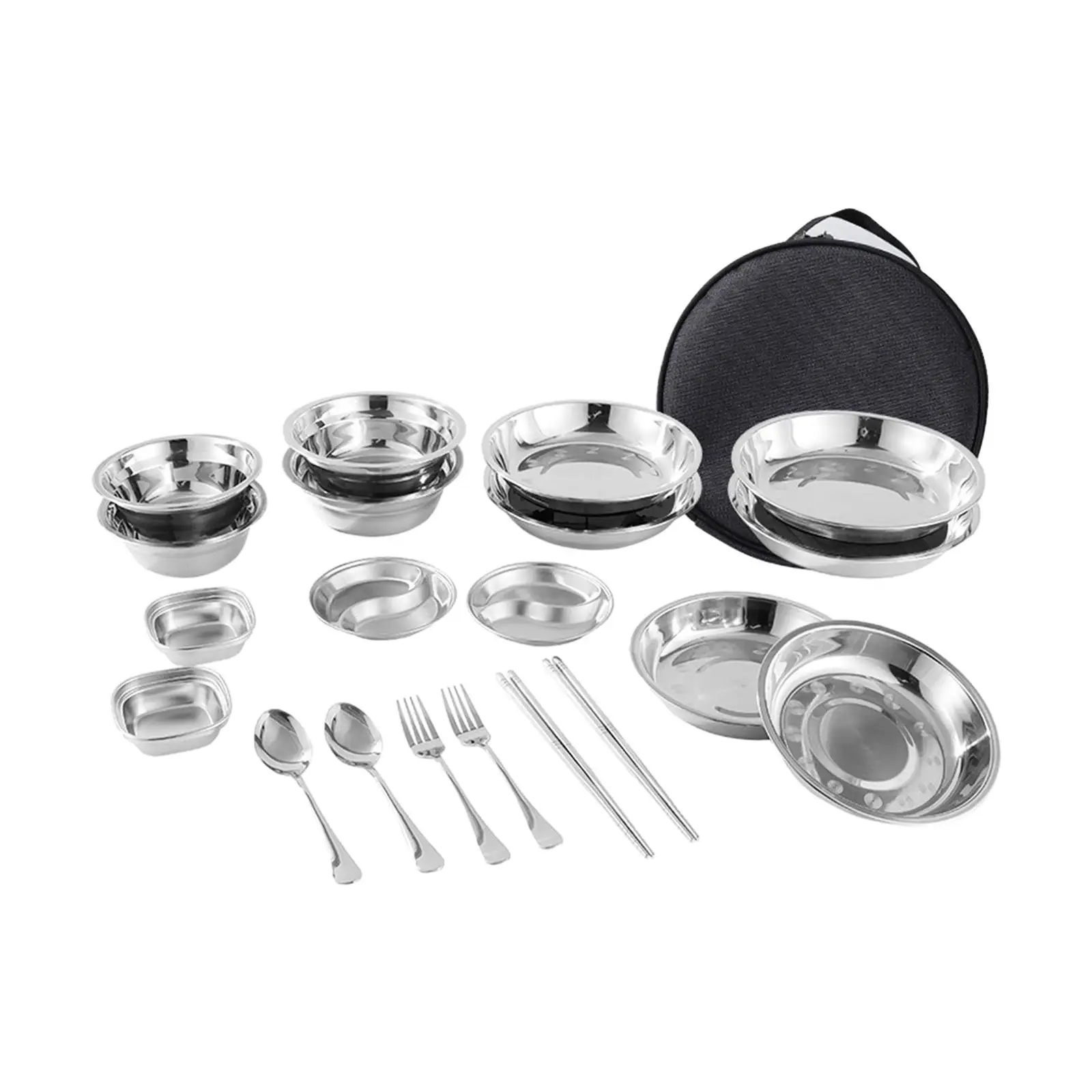Stainless Steel Plates and Bowls Camping Cutlery Set Dishes Tableware with