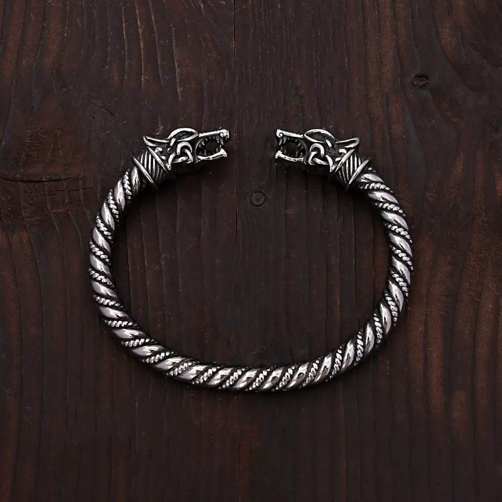 Vintage Nordic Wolf Kopf Armband Edelstahl Viking Männer Armband Mode Biker Tier Amulett Schmuck Geschenke Dropshipping – Detail 6