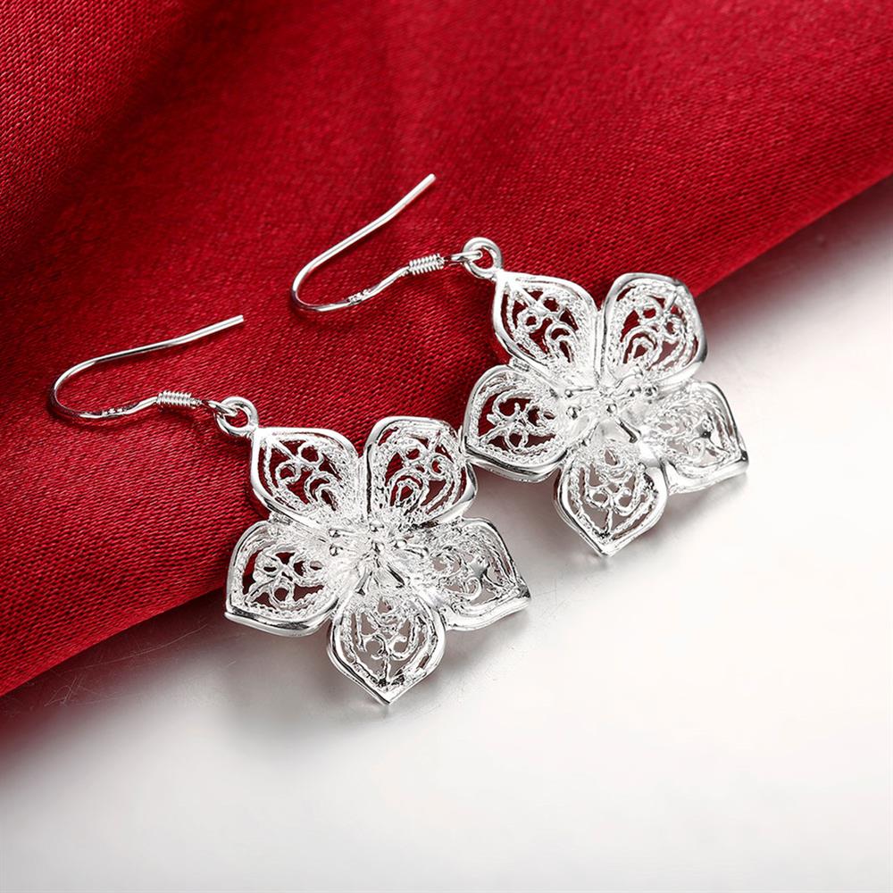 Hot High Quality Retro Pretty Flowers Silver color Earrings for women Fashion luxury party wedding Jewelry fine gifts