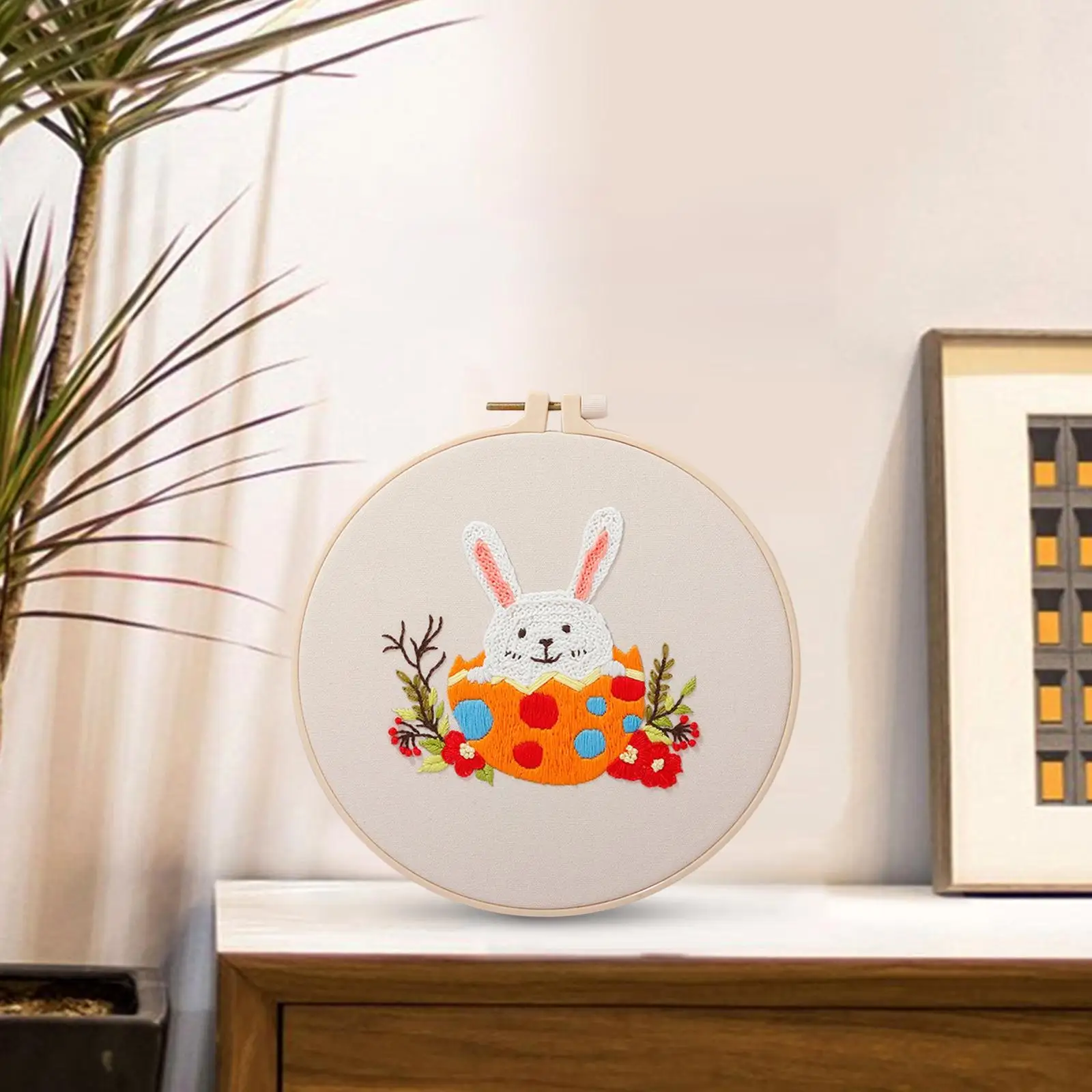 Rabbit Embroidery Starter, with Embroidery Hoop Beginners Sewing Cross Stitch Needlework Crafts for Home Decor