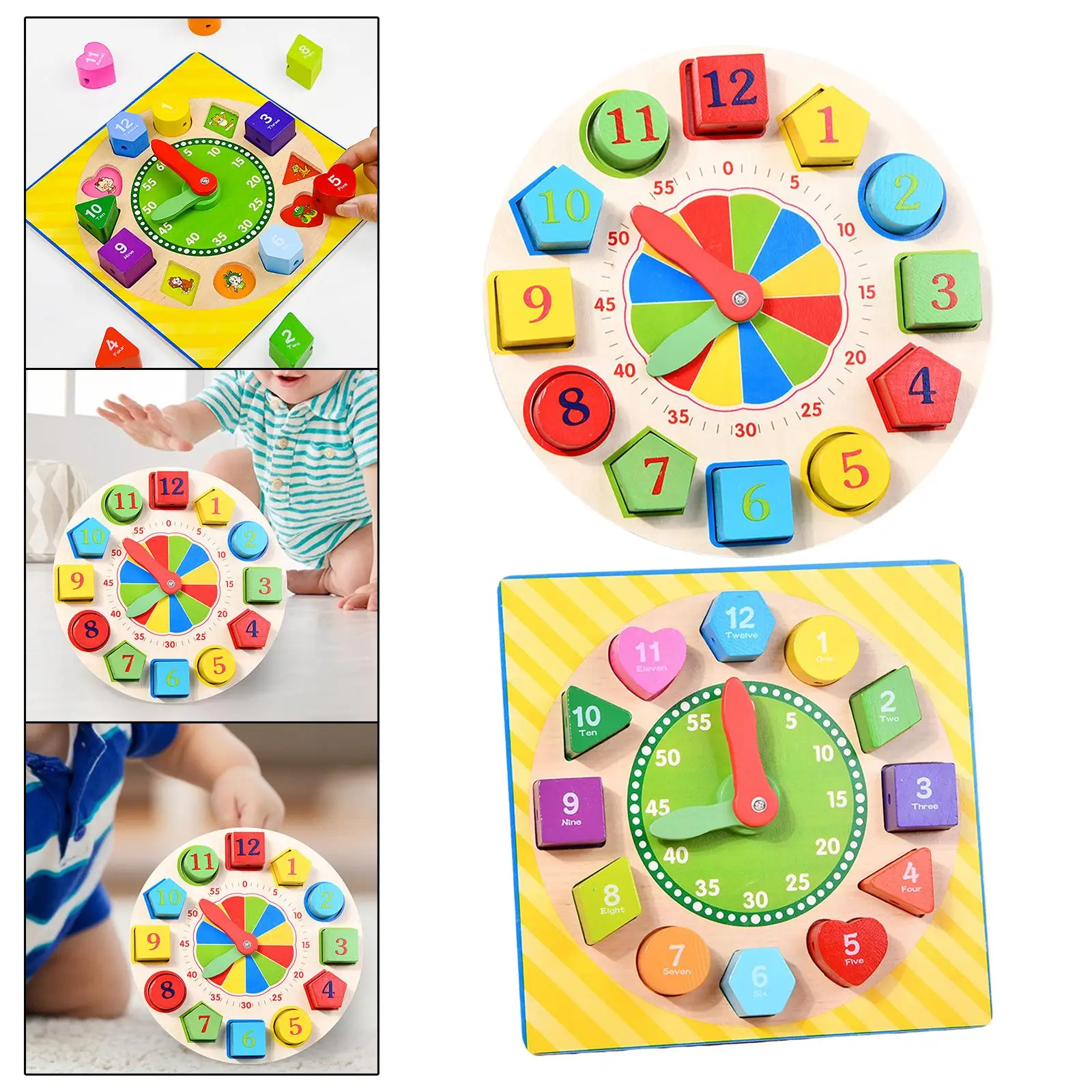 Montessori Wooden Clock Toys Wooden Lacing Threading Toys for Baby Boys