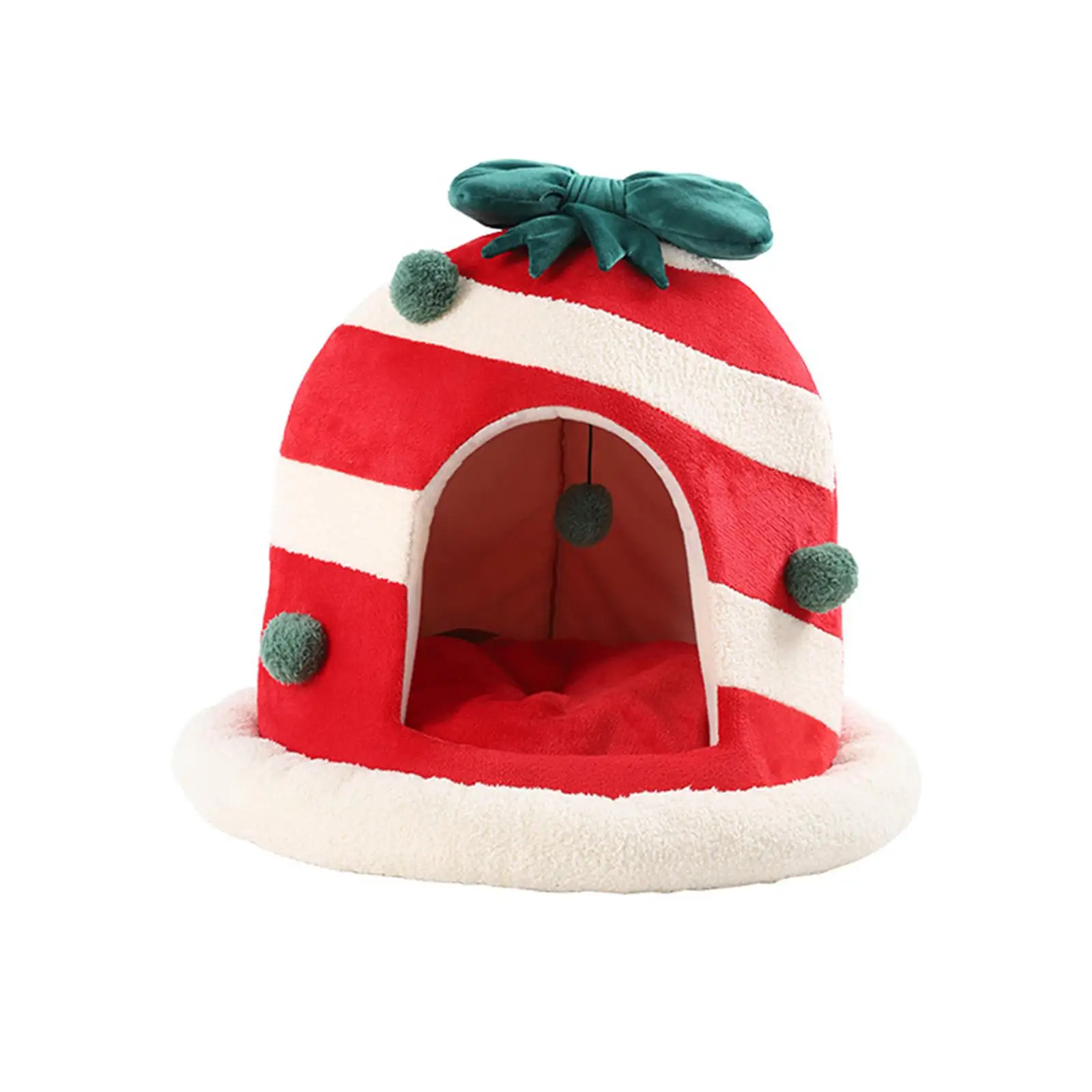 Christmas Cat Beds Winter with Playing Ball Comfortable Warm Soft Christmas Cat House Beds for Christmas Gifts Cats Animals