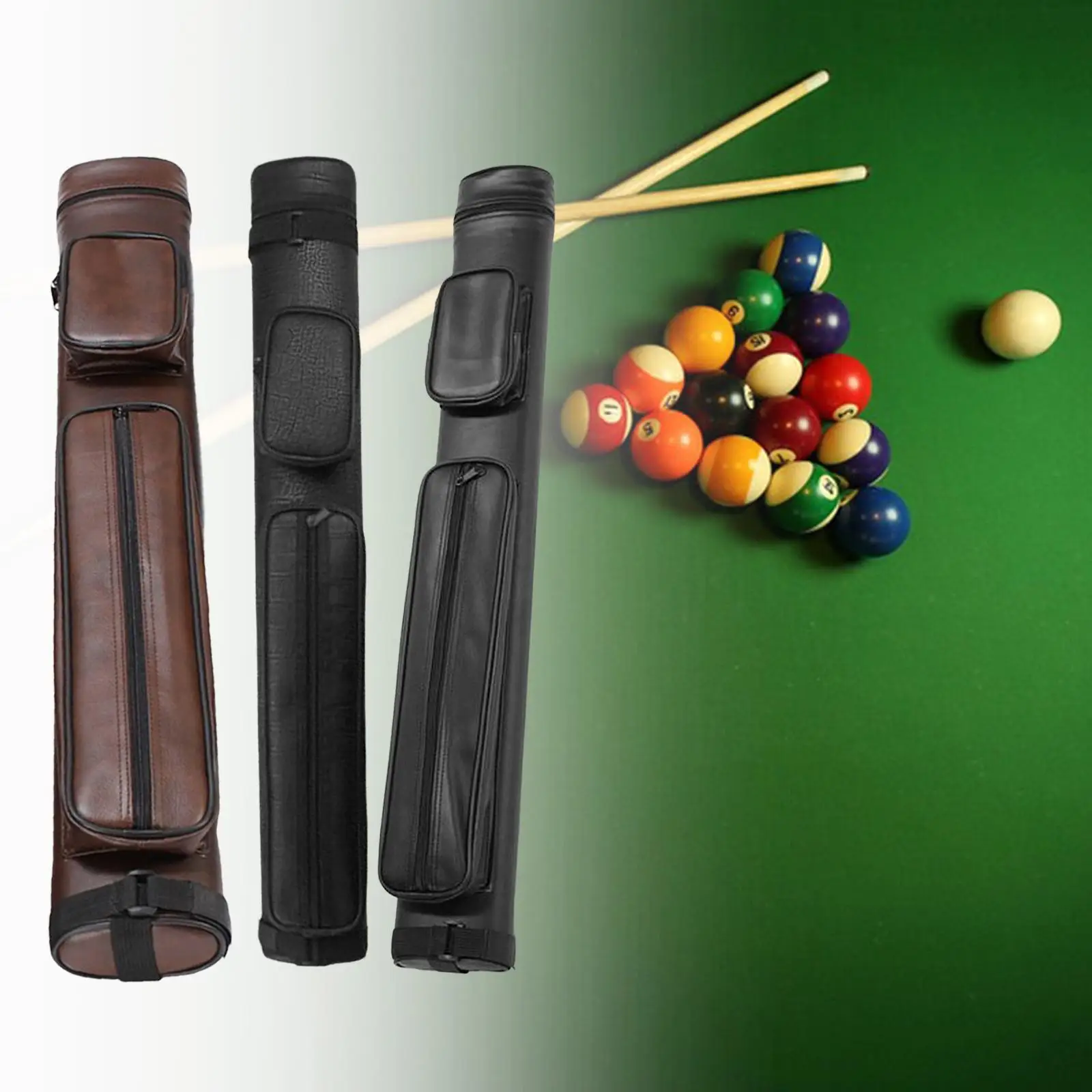 Portable Pool  Bag 4 Holes Storage Case PU Leather for Billiard Stick Rod