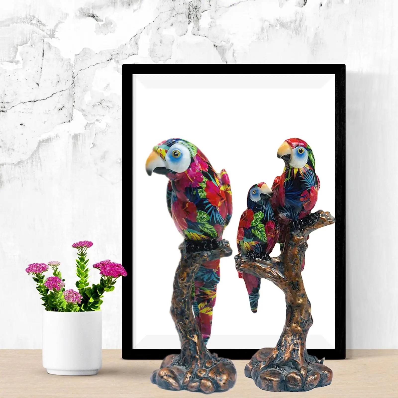 Modern Graffiti Parrot Statue Colorful Resin Art Animal Figurine for Shelf TV Cabinet Table Centerpiece Desktop Decoration