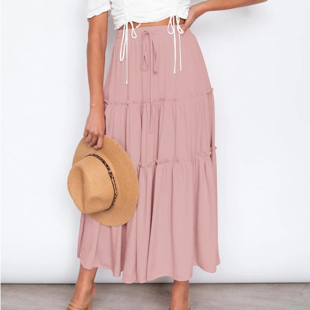 Title 2, Women Chiffon Pleated Skirt Large Hem High Wais...